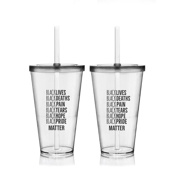 Imagem de Kit 2 Copos Com Tampa E Canudo Lista Black Lives Matter