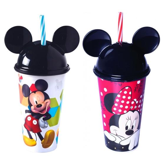 Imagem de Kit 2 Copos Disney Mickey e Minnie com Canudo e Orelhas
