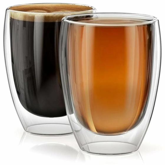 Imagem de Kit 2 Copos Em Vidro Chá Café Com Dupla Camada 450Ml