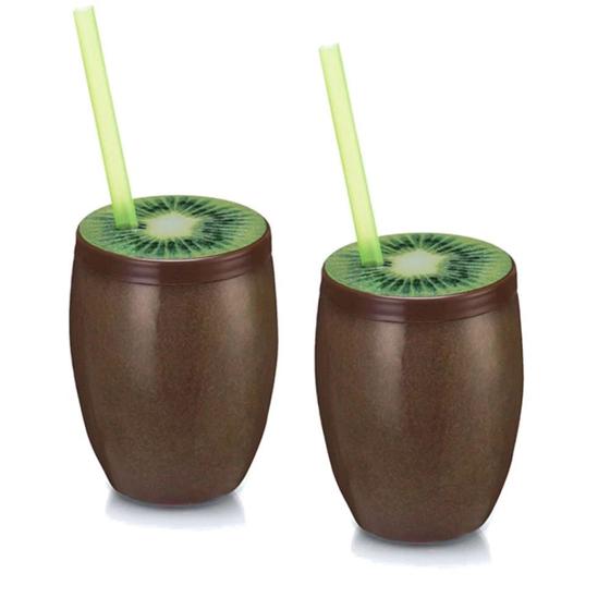 Imagem de Kit 2 Copos Fruta Kiwi com Canudo 650 Ml  Injetemp 