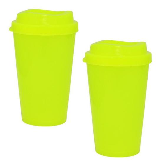 Imagem de Kit 2 Copos Mug Amarelo Neon 320Ml Plástico Premium