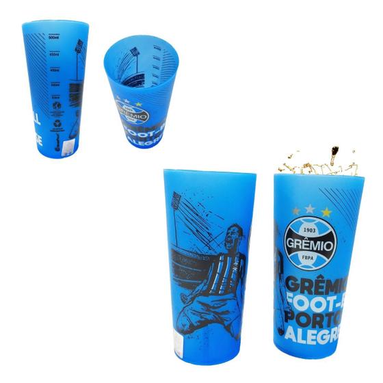 Imagem de Kit 2 Copos Plástico Grande Festa Azul 500ml Bebida Grêmio Tricolor Selo Licenciado Presente