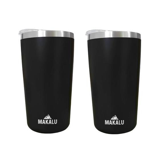 Imagem de Kit 2 Copos Térmicos Aço Inox 420ML Preto p/ Água Cerveja Café - Quente e Frio Unica