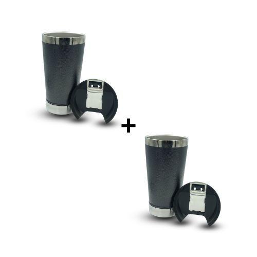 Kit 2 Copos Térmicos de Cerveja Com Tampa 473ml PRETO Menor preço em Kit 2 Copos Térmicos de Cerveja Com Tampa 473ml PRETO