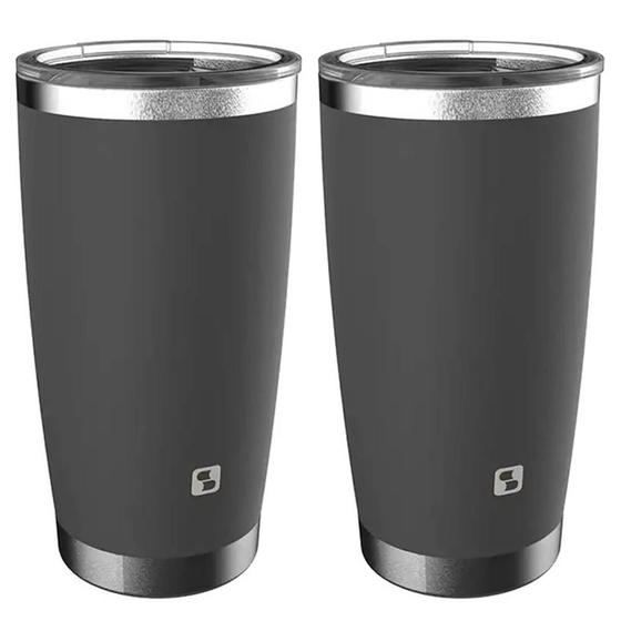 Imagem de Kit 2 Copos Térmicos de Cerveja Parede Dupla Inox com Tampa 500ml Everest Soprano Cinza