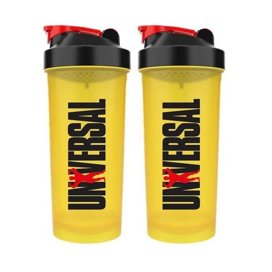 Imagem de Kit 2 Coqueteleira Shakeira Universal Amarela 600ml Academia Treino Musculação Shake Exclusiva