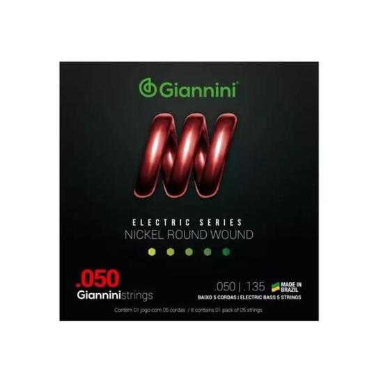 Imagem de kit 2 Cordas Giannini GEEBRSX5 Nickel Round P/ Baixo 5C 050