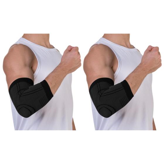 Imagem de Kit 2 Cotoveleira Elastica Compressão Protetor Flexivel Reforçada Unissex Esporte Academia Fitness Ortopédica Muscular