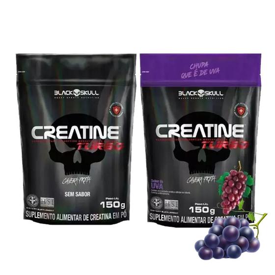 Imagem de Kit 2 Creatina Turbo 150g Sache Sem Sabor + Uva - Black Skull