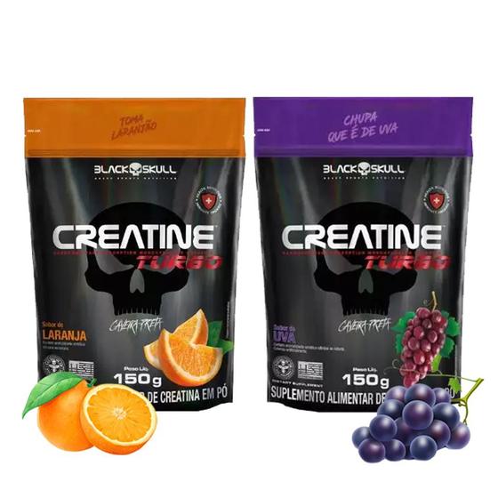 Imagem de Kit 2 Creatinas Turbo 150g Sache Laranja + Uva - Black Skull