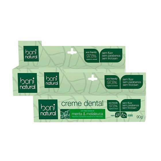 Imagem de Kit 2 Creme Dental Boni Natural Menta e Melaleuca Sem Flúor 90g