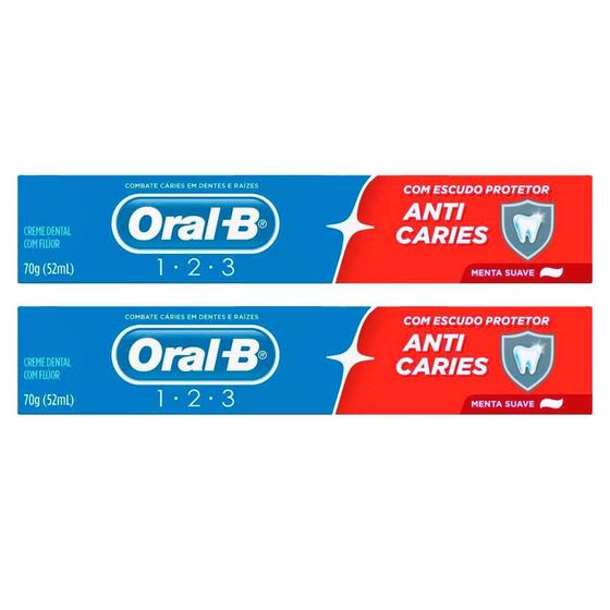 Imagem de Kit 2 Creme Dental Oral-B 123 Anticáries Menta Suave 70g