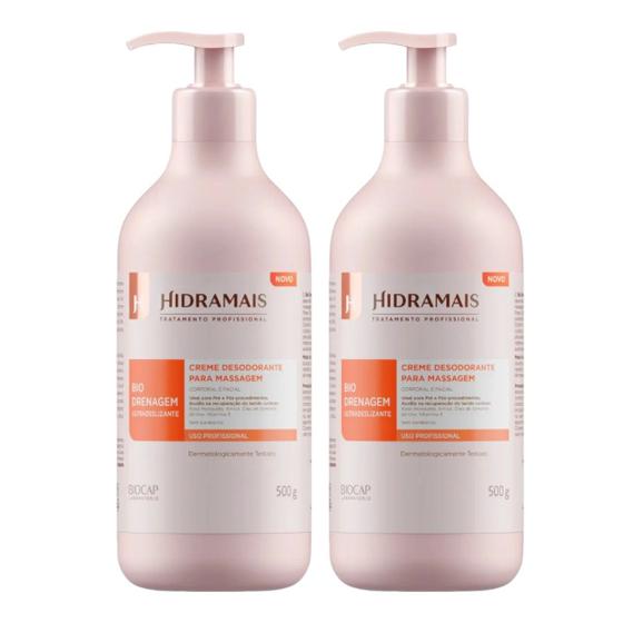 Imagem de Kit 2 Creme Desodorante para Massagem Bio Drenagem Ultradeslizante 500ml Hidramais