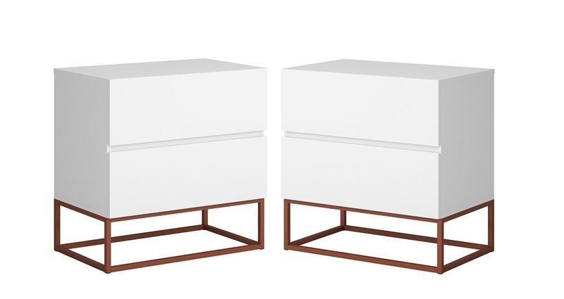 Imagem de Kit 2 Criados branco 45cm Com Pés de Ferro Cobre Com 2 Gavetas