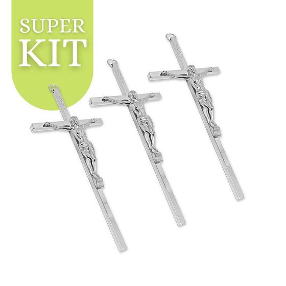 Imagem de Kit 2 Crucifixo Cruz Metal Moderno Cromado 15cm Atacado