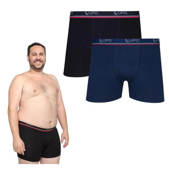 Imagem de Kit 2 Cueca Boxer Plus Size Algodão Com Elastano Tam.XG Preto Marinho 00653 - Lupo  