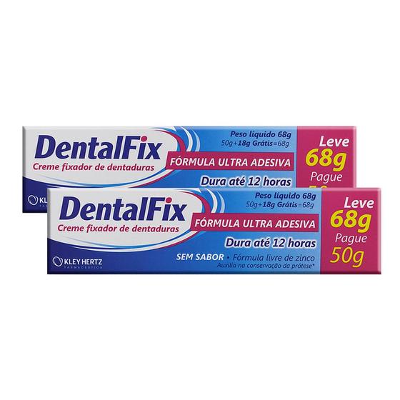 Imagem de Kit 2 DentalFix Creme Fixador de Dentaduras Sem Sabor Leve 68g Pague 50g