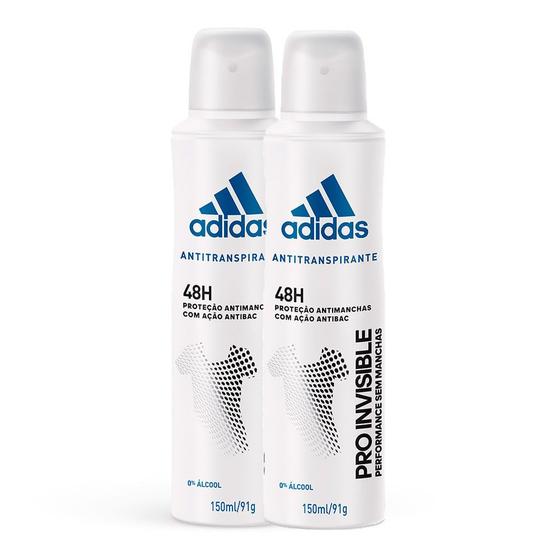 Kit 2 Desodorante Adidas PRO Invisible Aerosol Antitranspirante Feminino 48h 150ml Menor preço em Kit 2 Desodorante Adidas PRO Invisible Aerosol Antitranspirante Feminino 48h 150ml