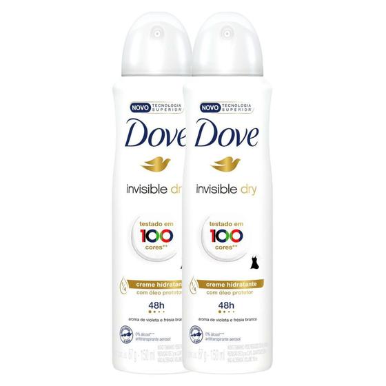 Kit 2 Desodorante Antitranspirante Aerosol Dove Invisible Dry 150ml Menor preço em Kit 2 Desodorante Antitranspirante Aerosol Dove Invisible Dry 150ml