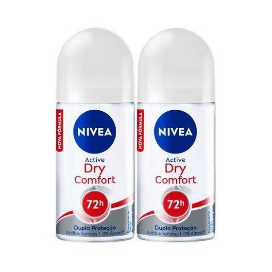 Imagem de Kit 2 Desodorante Antitranspirante Roll-on Nivea Dry Comfort 50ml
