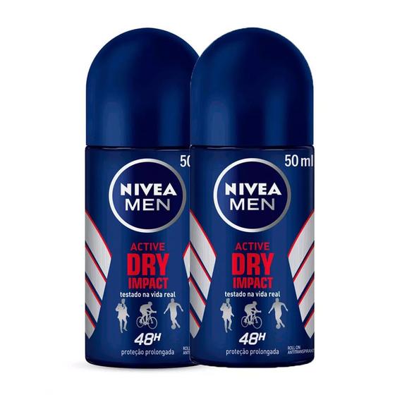 Imagem de Kit 2 Desodorante Antitranspirante Roll-on Nivea Men Dry Impact 50ml