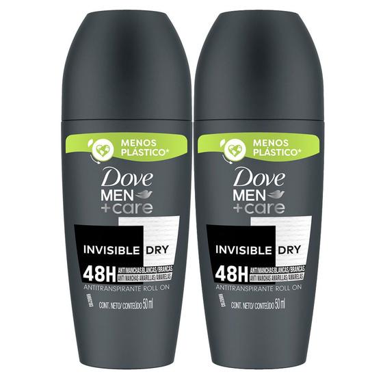Imagem de Kit 2 Desodorante Dove Men + Care Invisible Dry Roll-on Antitranspirante 48h com 50ml