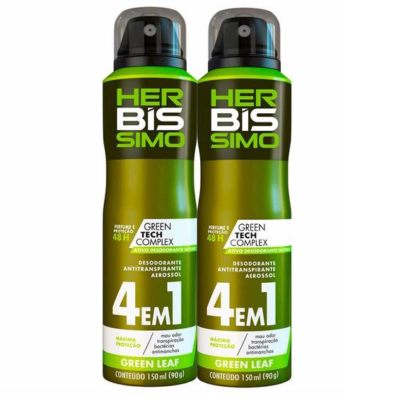 Imagem de Kit 2 Desodorante Herbíssimo Green Leaf 4 em 1 Aerosol 150ml