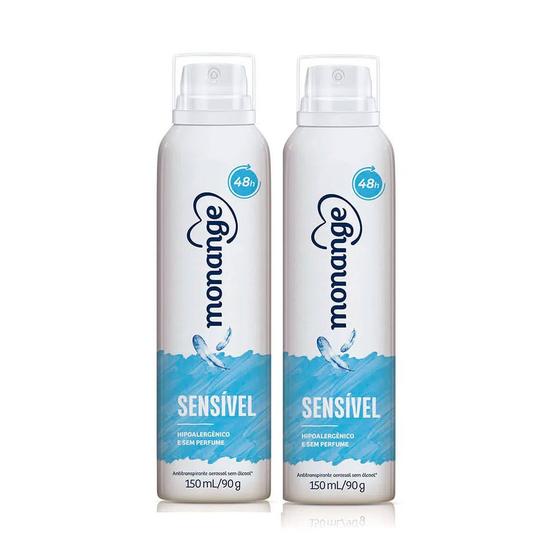 Kit 2 Desodorante Monange Sensível Sem Perfume Aerosol Antitranspirante 48h 150ml Menor preço em Kit 2 Desodorante Monange Sensível Sem Perfume Aerosol Antitranspirante 48h 150ml