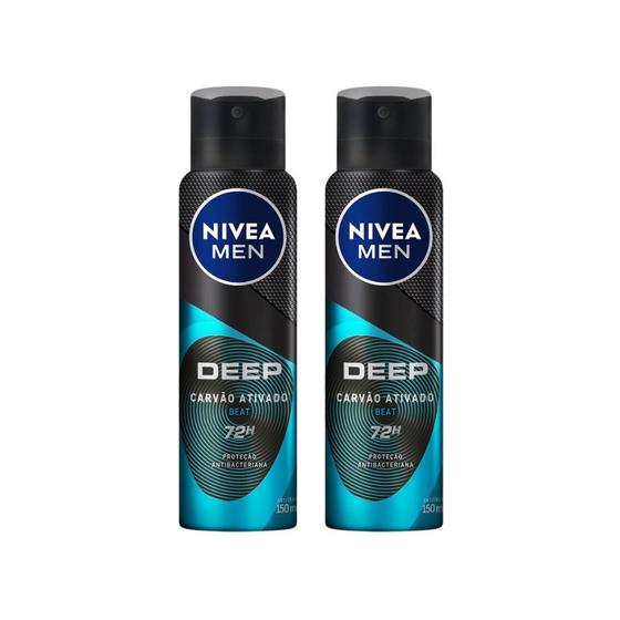 Imagem de Kit 2 Desodorante Nivea Men Deep Antitranspirante Carvão Ativado Beat Aerossol 150ml