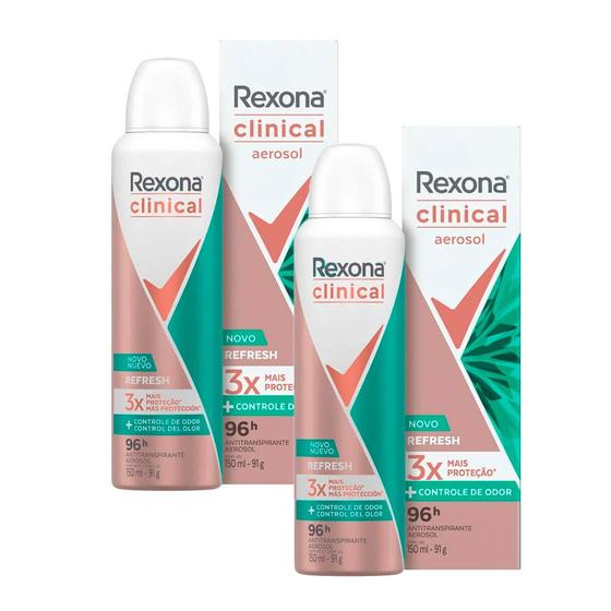 Imagem de kit 2 Desodorante Rexona Clinical Aerosol Refresh 96h +Controle de Odor 150ml