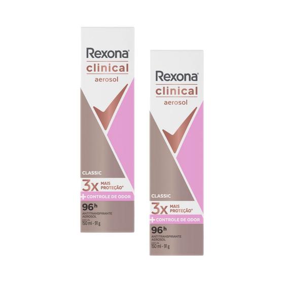 Imagem de Kit 2 Desodorante Rexona Clinical Classic Aerosol Antitranspirante 96h 150ml