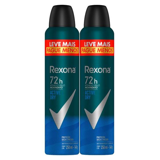 Imagem de Kit 2 Desodorante Rexona Men Active Dry Aerosol Antitranspirante 72h 250ml Leve Mais Pague Menos
