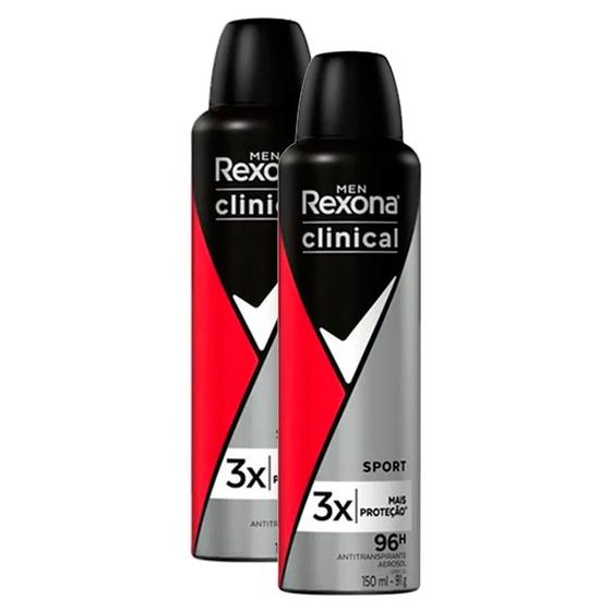 Kit 2 Desodorante Rexona Men Clinical Sport Aerosol Antitranspirante 96h 150ml Menor preço em Kit 2 Desodorante Rexona Men Clinical Sport Aerosol Antitranspirante 96h 150ml