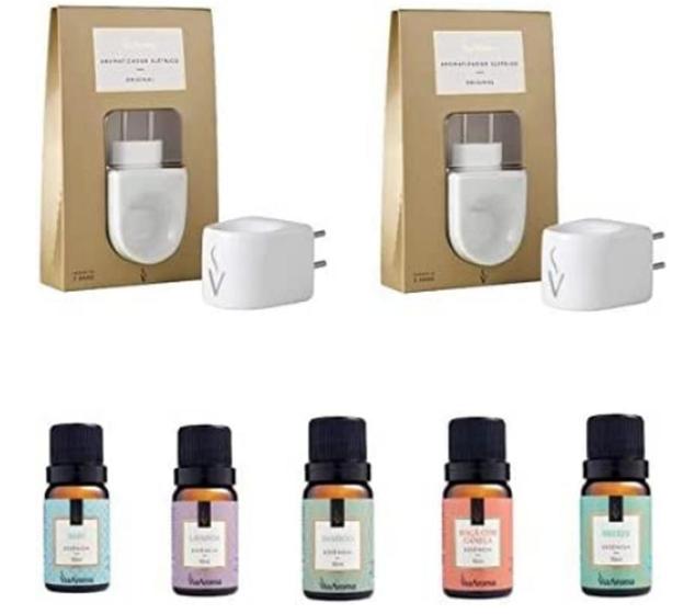 Imagem de Kit 2 Difusor Elétrico Porcelana E 05 Essências 10ml Via Aroma