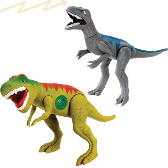 Imagem de Kit 2 dinossauros velociraptor + tiranossauro rex c/som