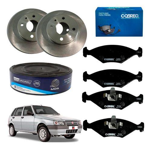 Imagem de Kit 2 Discos Dianteiro MDS E 4 Pastilhas Dianteira Cobreq Fiat Uno Motor 1.0 8 Válvulas 2009 2010 2011 2012 2013