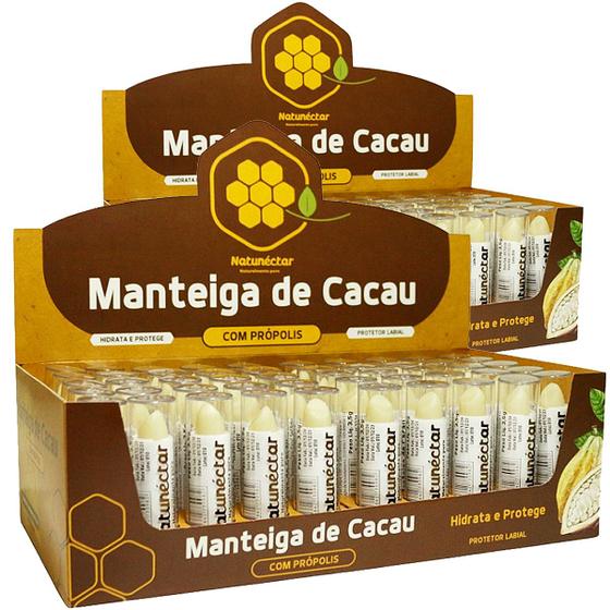 Imagem de Kit 2 Display Manteiga de Cacau Hidratante Labial Batom Protetor Tradicional Própolis 100% Puro Caixa 100 Unidades