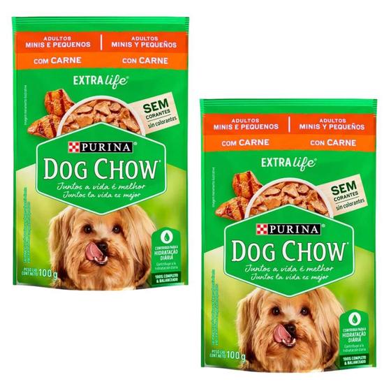 Imagem de Kit 2 Dog Chow Sachê P/ Cães Adultos Raças Peq. Sabor Carne 100 g