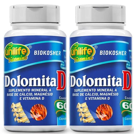 Imagem de KIT 2 DOLOMITA D Cálcio Magnésio Vit D 60 Cáps 950mg UNILIFE