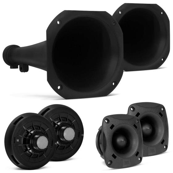 Kit 2 Drivers JBL D200 100W Fenólico + 2 Tweeters ST200 200W + 2 Cornetas Longas Pretas Menor preço em Kit 2 Drivers JBL D200 100W Fenólico + 2 Tweeters ST200 200W + 2 Cornetas Longas Pretas