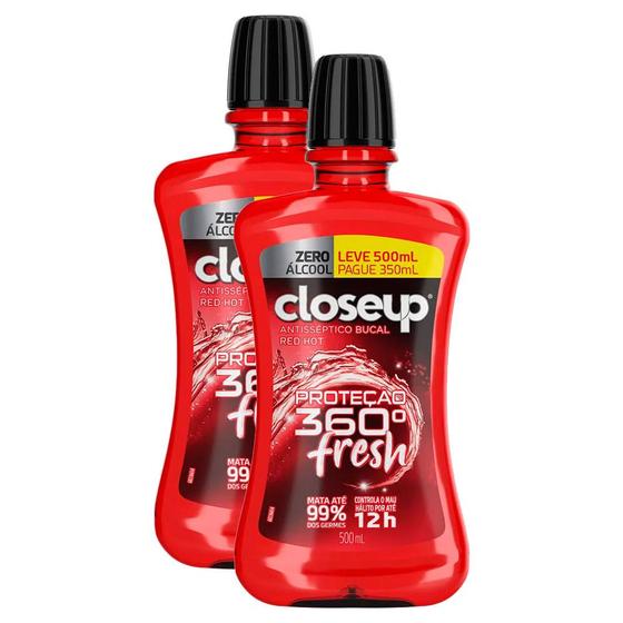 Imagem de Kit 2 Enxaguante Bucal Closeup Red Hot Proteção 360 Fresh Zero Álcool Leve 500ml Pague 350ml