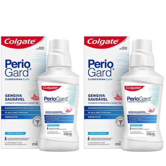 Imagem de Kit 2 Enxaguante bucal colgate PerioGard menta original sem álcool 250ml