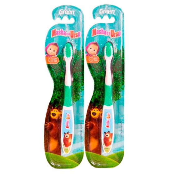 Imagem de Kit 2 Escova Dental Infantil Green Masha e o Urso Cores Sortidas 1 Unida