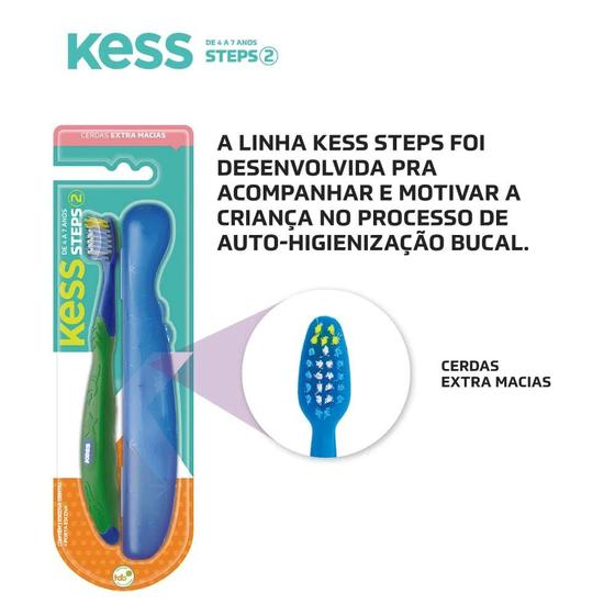 Imagem de Kit 2 Escovas Dentais Infantil Kit Steps Kess Rosa