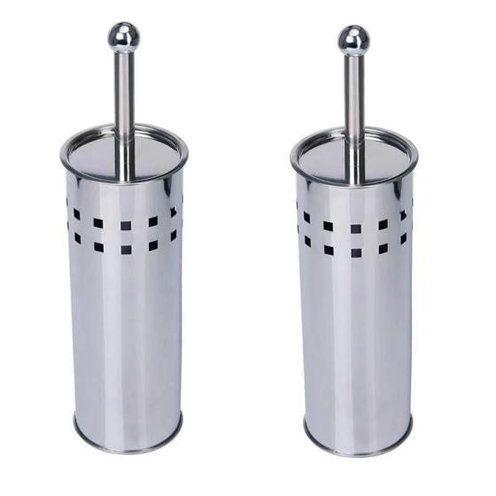 Imagem de Kit 2 Escovas Sanitária Vassoura Vaso Aço Inox Suporte Banheiro