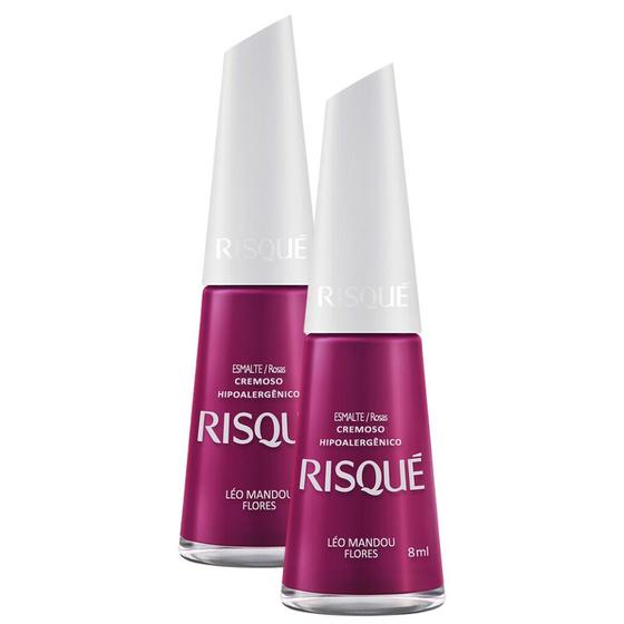 Imagem de Kit 2 Esmalte Risqué Rosas Cremoso Léo Mandou Flores 8ml