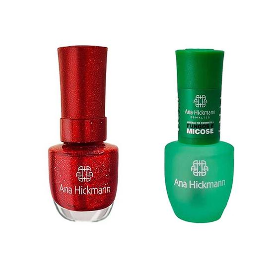 Imagem de Kit 2 Esmaltes Red Everglow + Anti Fungos Ana Hickmann 9ml