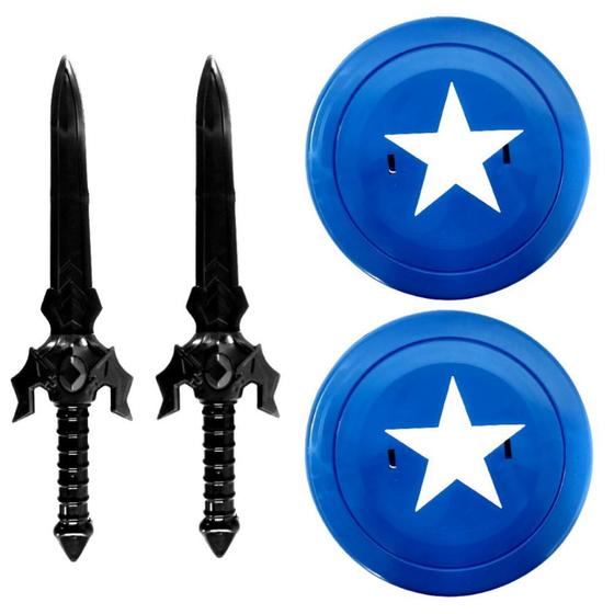Imagem de Kit 2 Espadas com 2 Escudos Infantil Azul Americano Toy Master