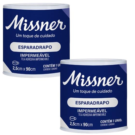 Imagem de Kit 2 Esparadrapo Impermeável Branco 2,5cm X 90cm - Missner