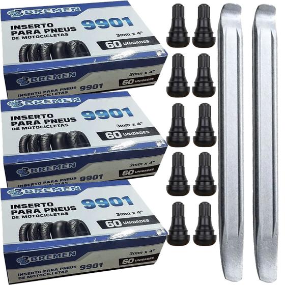 Imagem de Kit 2 Espátula Chata P/ Desmontar Pneus  180 Refil P/ Moto Bremen  10 válvulas TR412